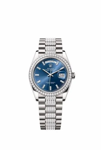 Rolex Day-Date 36 White Gold - Diamond / Bright Blue - Baguette / President - Diamond 128349RBR-0052 (m128349rbr-0052)